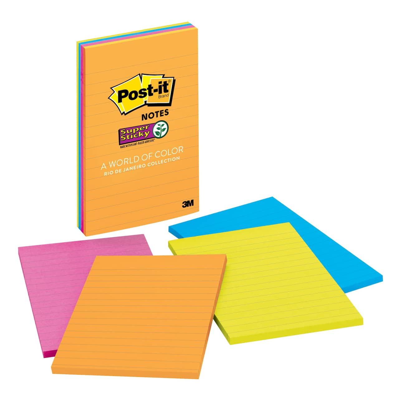 3M Post-it Lined Pads, Super Sticky, 4 x 6, 45 Sheets, Jewel Pop Colors - 4 pack